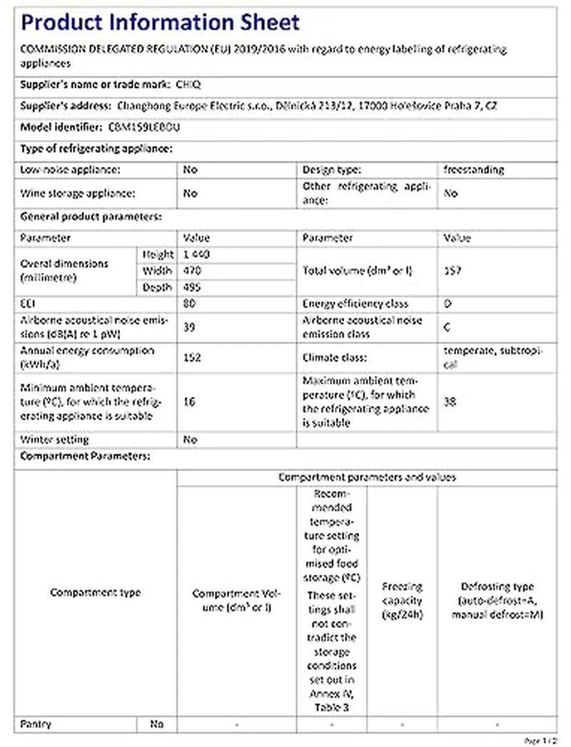Chiq CBM159LEBDU, Fridge Freezer