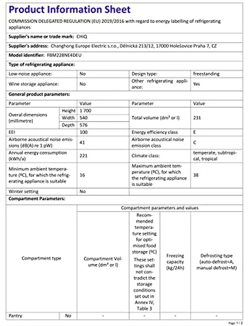 Chiq FBM228NE4DEU, Fridge Freezer 70/30, 231L