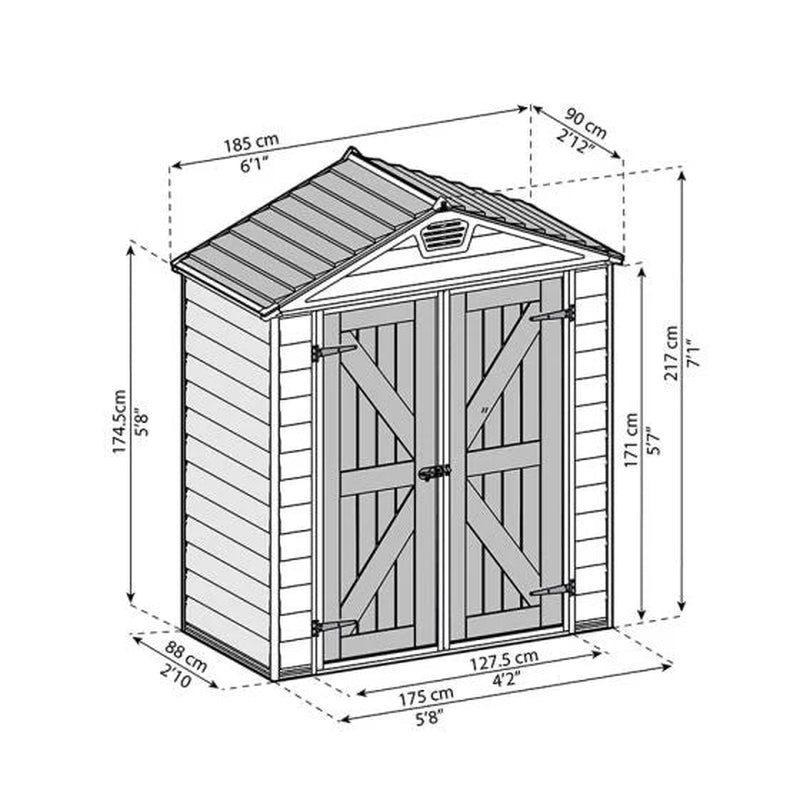 6′ X 3′ Palram Canopia Tan Skylight Plastic Shed (1.85M X 0.9M)